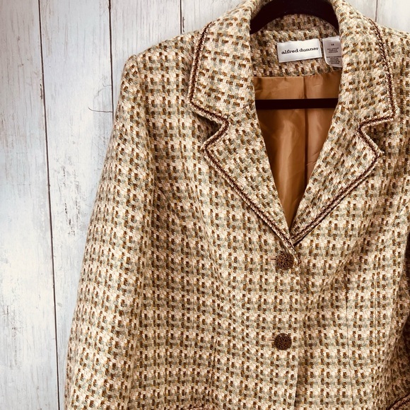 Vintage Alfred Dunner Blazer Tweed Women's 14 Tan Brown With Front Pockets - Picture 4 of 12